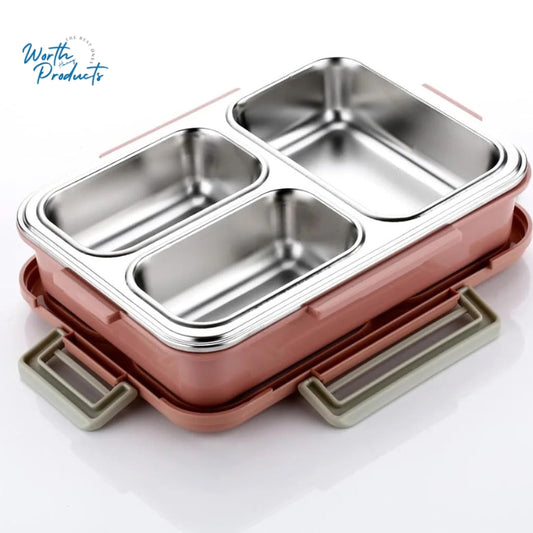 Insulated 3 Compartment Stainless Steel Lunch Box