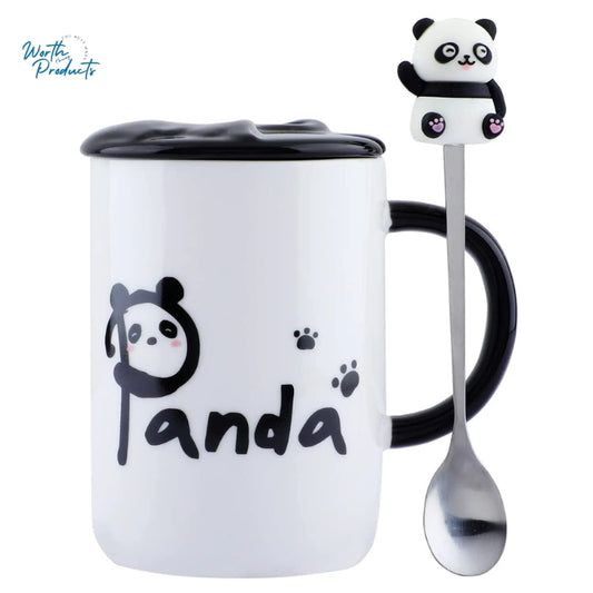 Panda Ceramic Coffee Mug with Lid & 3D Panda Spoon