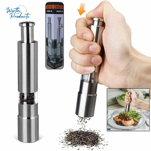 Stainless Steel Thumb Presser Salt And Pepper Grinder