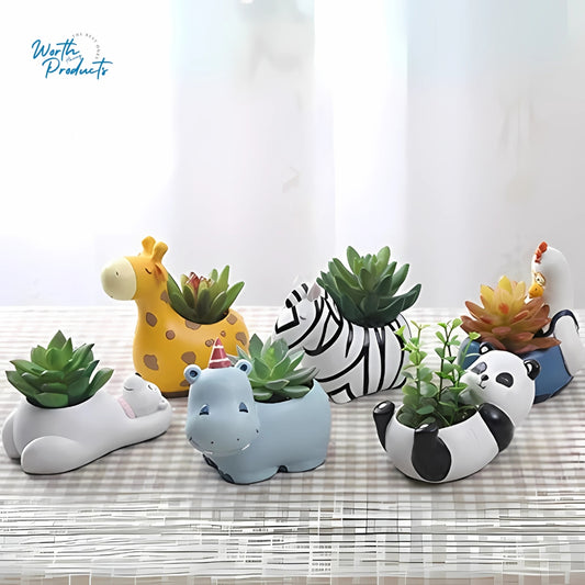 Animal Shaped Resin Planter (Set Of 6)