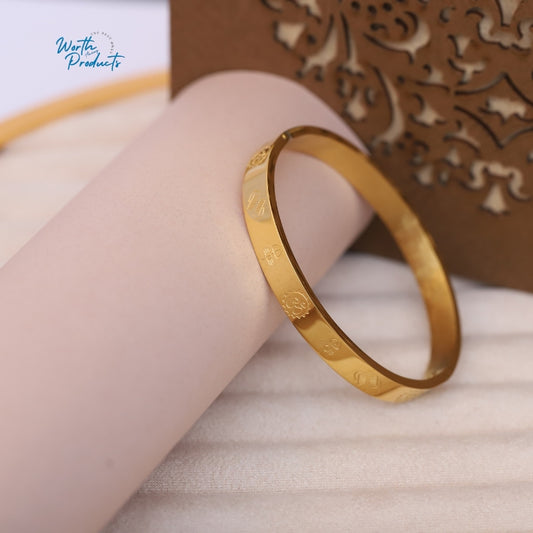 Men’s Gold-Plated Engraved Kada Bracelet