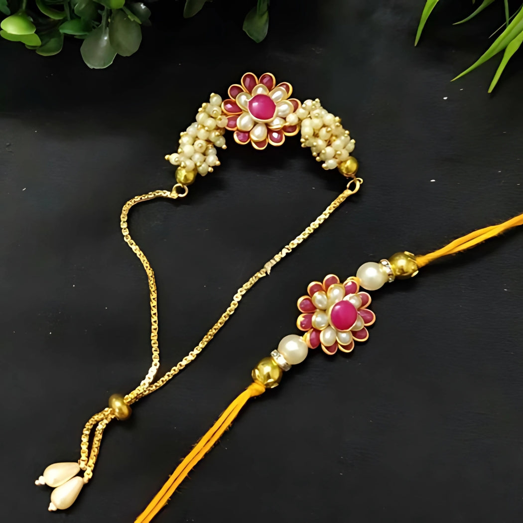Floral Bead Rakhi & Bracelet Set