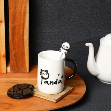 Panda Ceramic Coffee Mug with Lid & 3D Panda Spoon