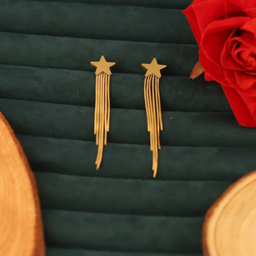 Gold-Plated Star Chain Earrings