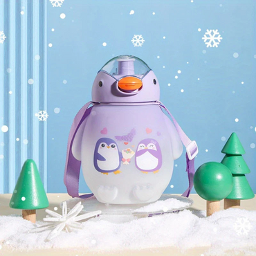 Penguin Water Bottle With Straw And Strap