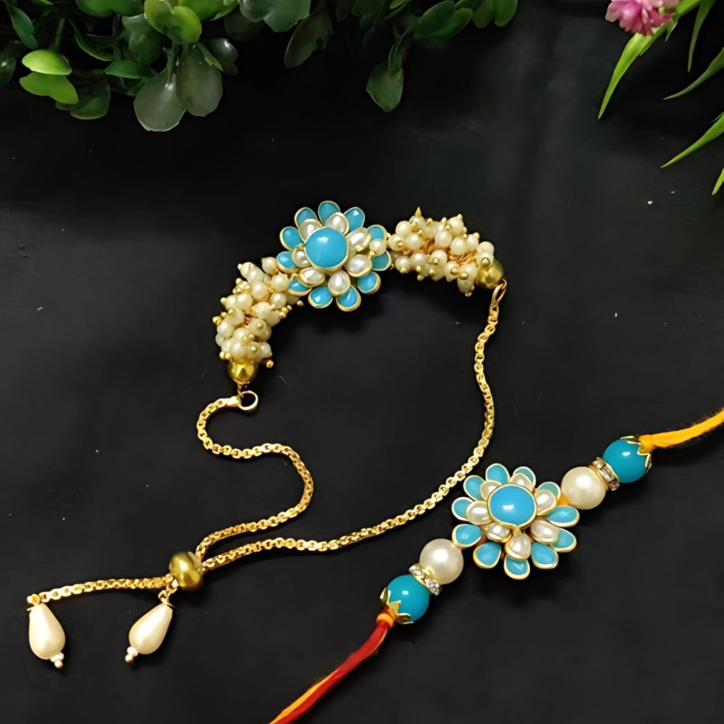 Floral Bead Rakhi & Bracelet Set