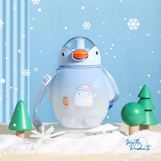 Penguin Water Bottle With Straw And Strap