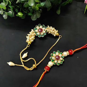 Floral Bead Rakhi & Bracelet Set