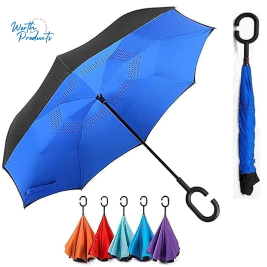 Upside Down Reverse Umbrella with C-Shaped Handle