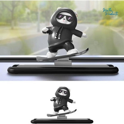 Skateboarding Panda Car Dashboard Toy