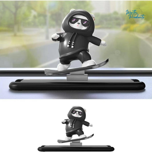 Skateboarding Panda Car Dashboard Toy