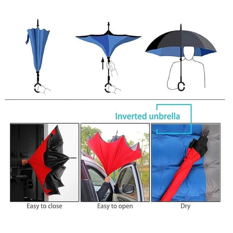 Upside Down Reverse Umbrella with C-Shaped Handle