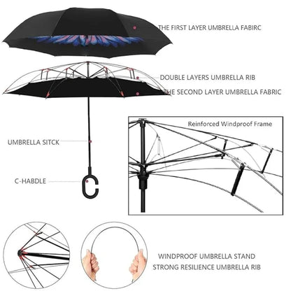 Upside Down Reverse Umbrella with C-Shaped Handle