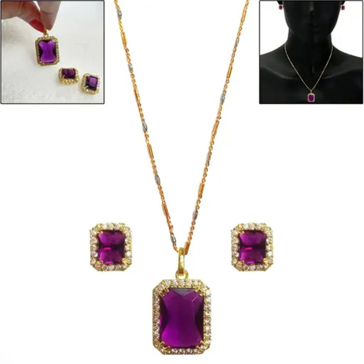 WHP™ – Stone Pendant Necklace Chain Set With Earrings