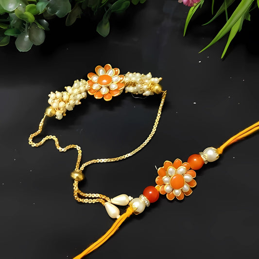 Floral Bead Rakhi & Bracelet Set