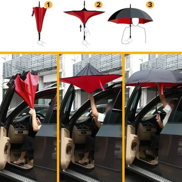 Upside Down Reverse Umbrella with C-Shaped Handle