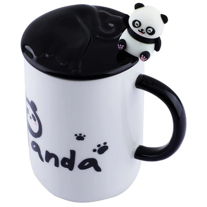 Panda Ceramic Coffee Mug with Lid & 3D Panda Spoon