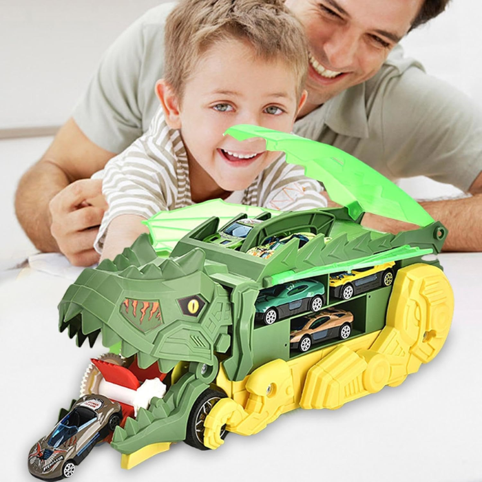 Dino Truck Car Launcher Toy for Kids with 6 Toy Cars