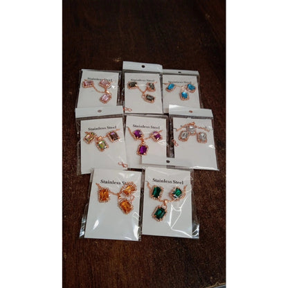 WHP™ – Stone Pendant Necklace Chain Set With Earrings