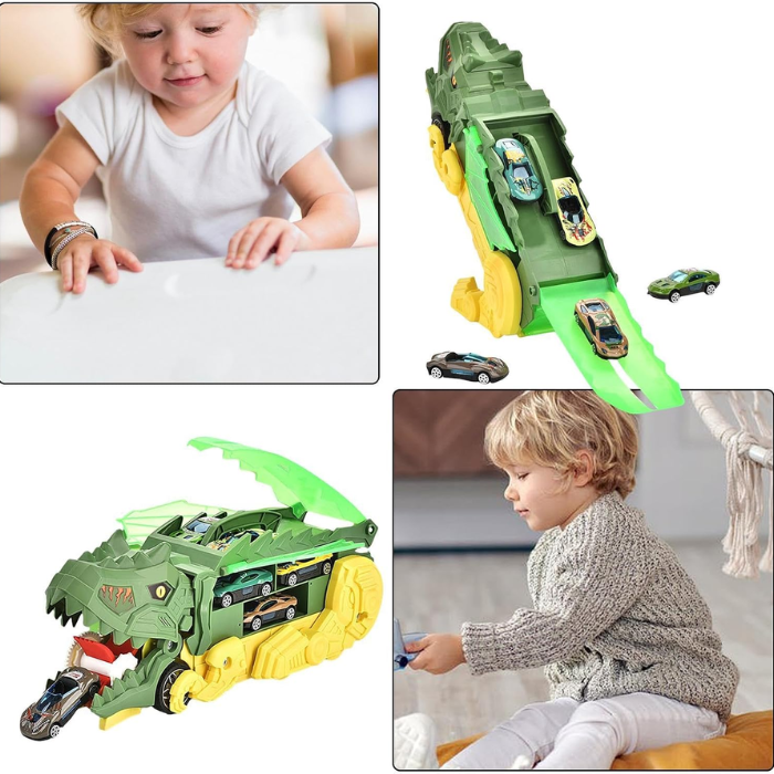 Dino Truck Car Launcher Toy for Kids with 6 Toy Cars