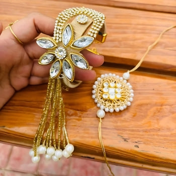 Regal Rakhi Pair with Kundan & Pearl Detailing